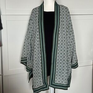 Max Studio Kimono Jacket Geometric Print Black Green White XL Lightweight